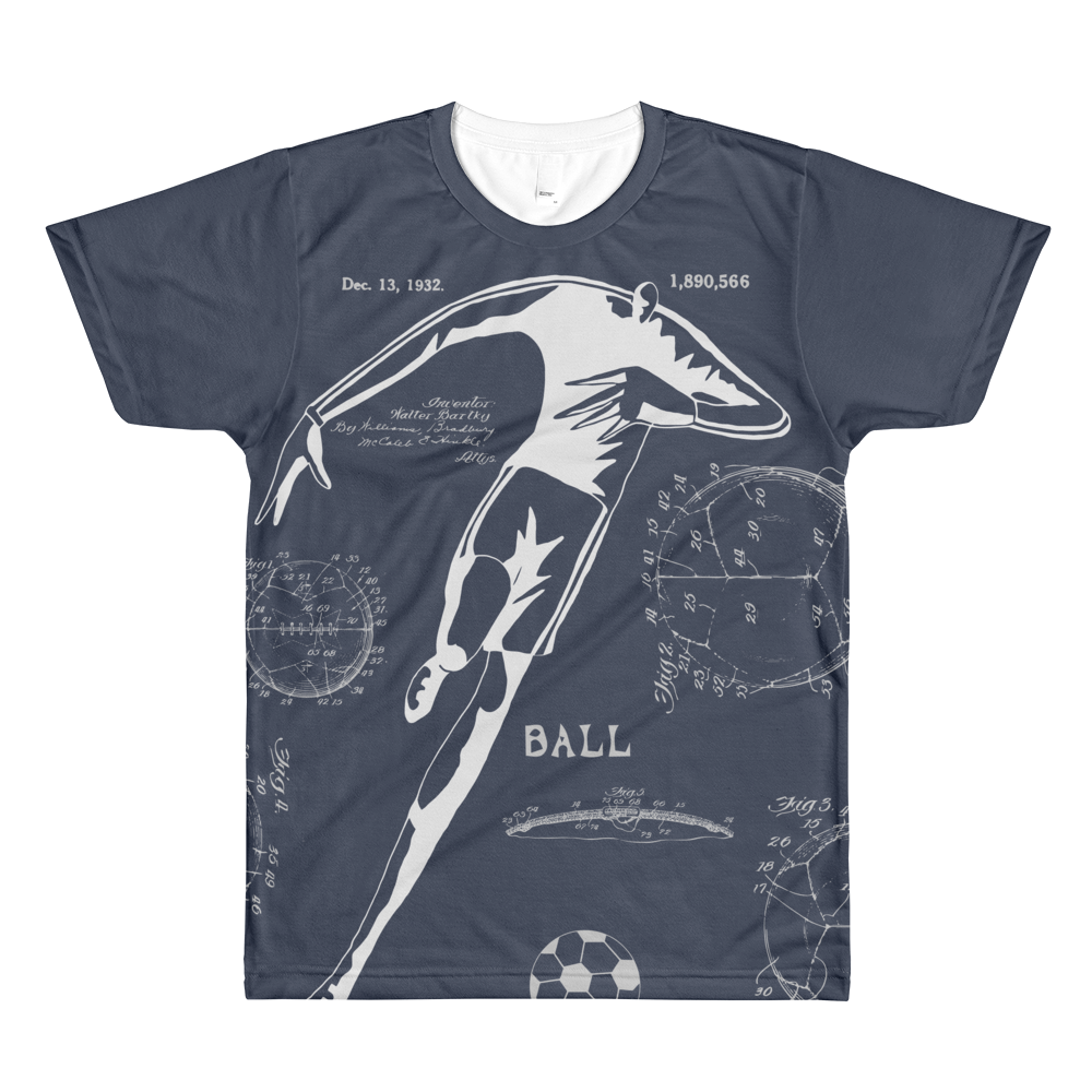 PATENT Soccer Ball • Fellas Front & Back All-Over Print Blue T-Shirt - Chosen Tees