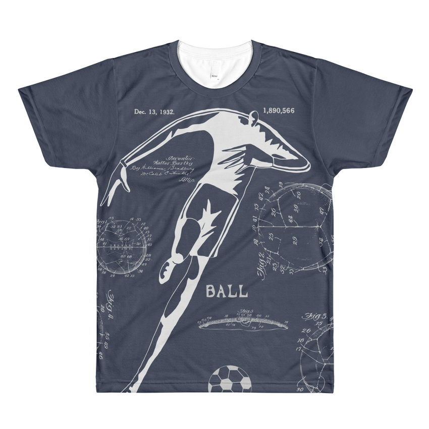 PATENT Soccer Ball • Fellas Front & Back All-Over Print Blue T-Shirt - Chosen Tees