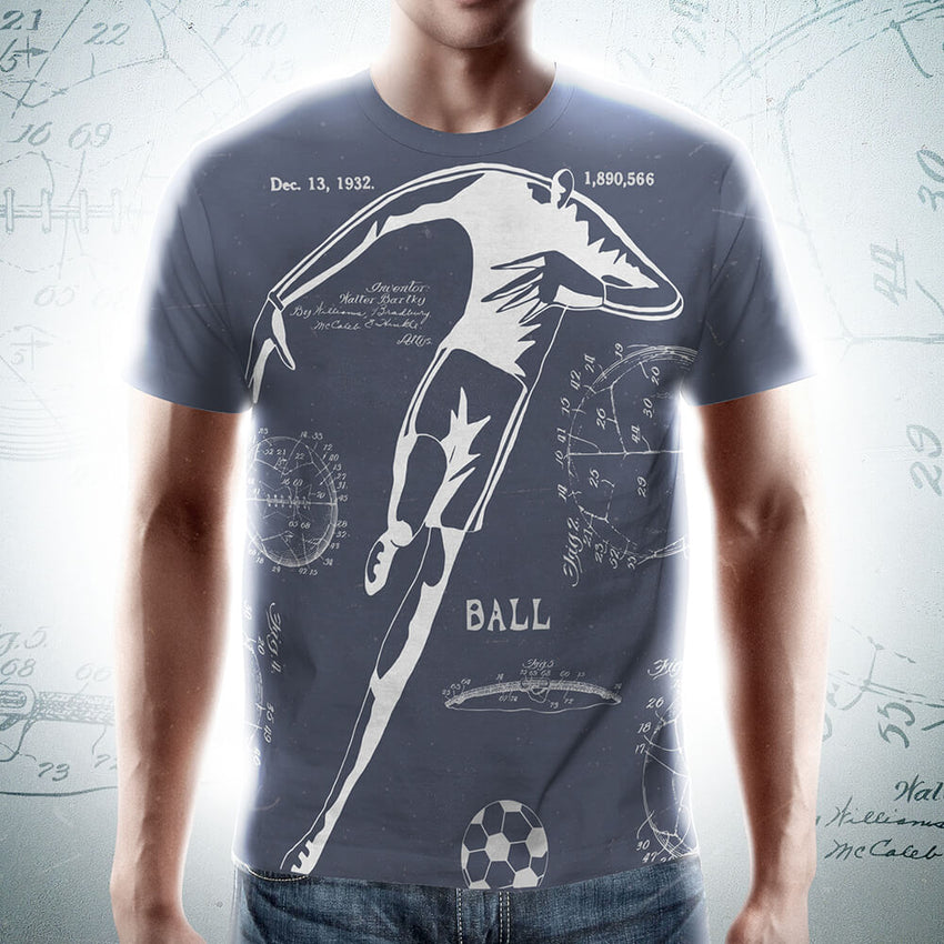 PATENT Soccer Ball • Fellas Front & Back All-Over Print Blue T-Shirt - Chosen Tees