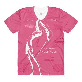PATENT Golf Club • Ladies Front & Back All-Over Print Pink Crew Neck T-Shirt - Chosen Tees